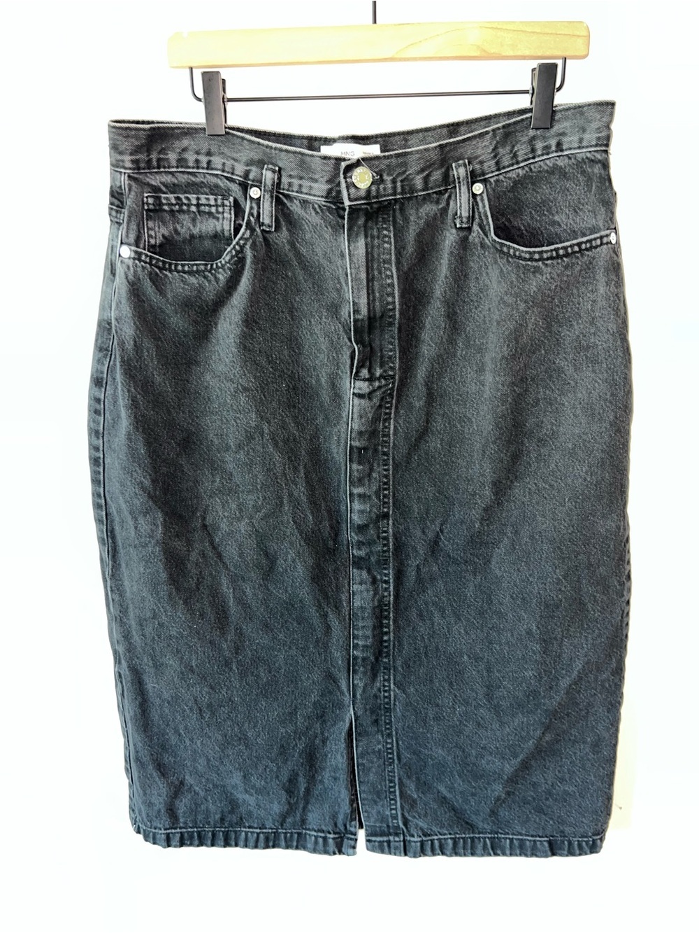 Mango Black Denim Skirt with Subtle Seam Detail Front Slit